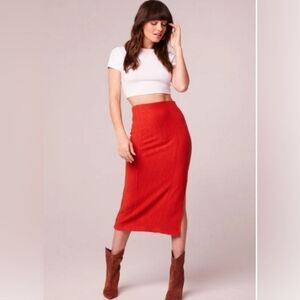 NWT Band of Gypsies Renee Rust Ribbed Midi Sweater Pencil Skirt XS